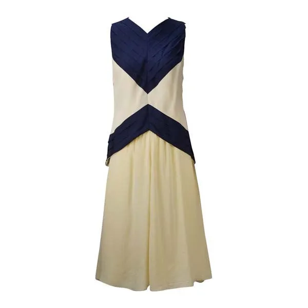 1990s Oscar de la Renta Navy and Cream Silk Ensemble