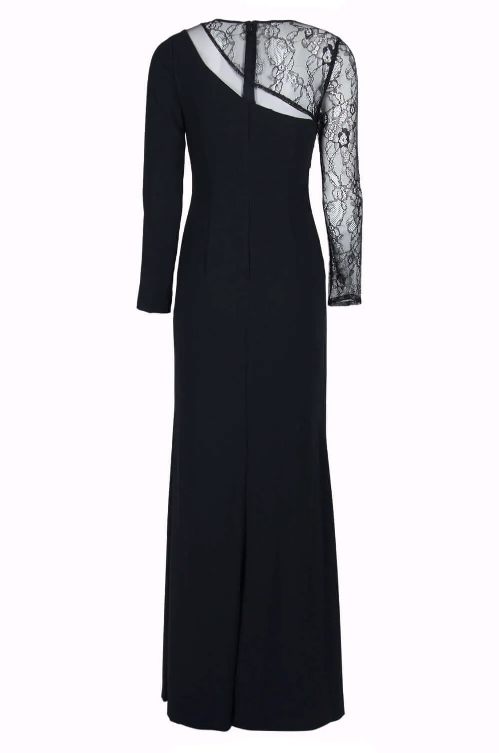 Aidan by Aidan Mattox Crew Neck Illusion Long Sleeve Zipper Back Crepe Lace Gown