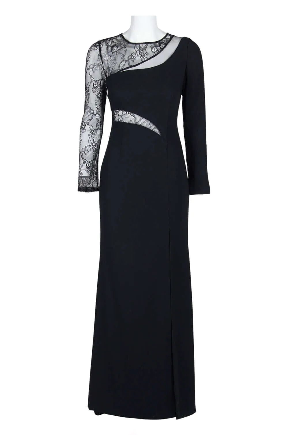 Aidan by Aidan Mattox Crew Neck Illusion Long Sleeve Zipper Back Crepe Lace Gown