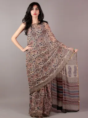 Beige Maroon Black Grey Hand Block Printed Chiffon Saree - S031701841