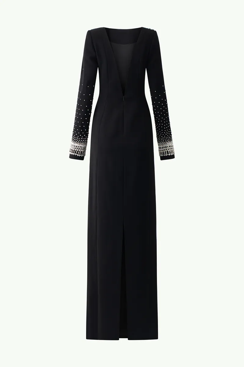 BLACK MESMERIZINGLY STONE EMBELLISHED GOWN