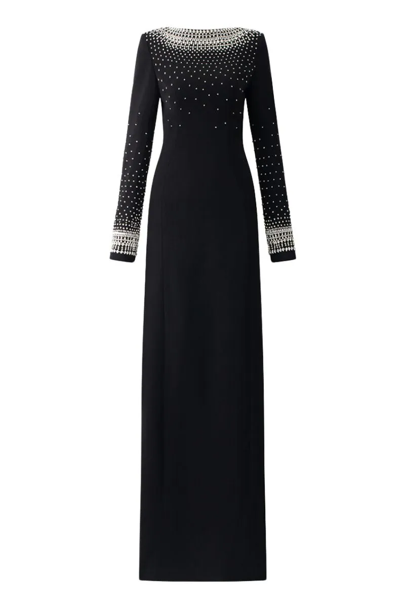 BLACK MESMERIZINGLY STONE EMBELLISHED GOWN