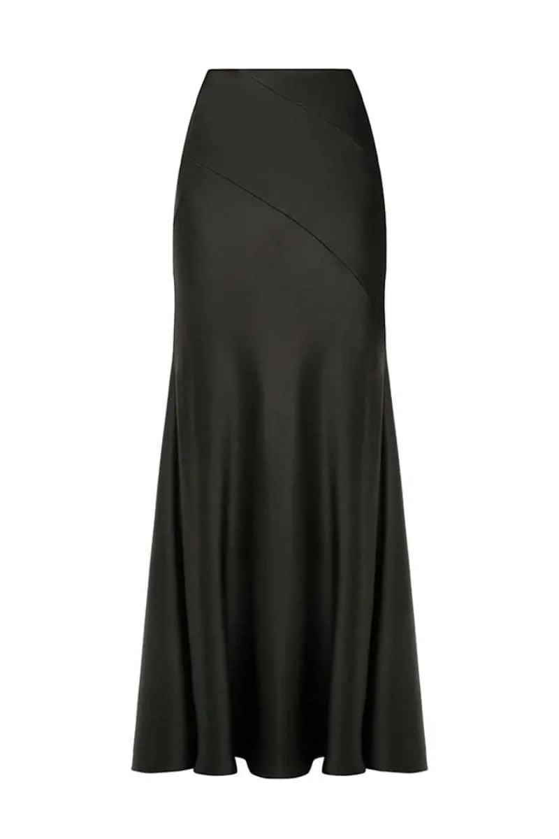 BLACK SILK MAXI SKIRT