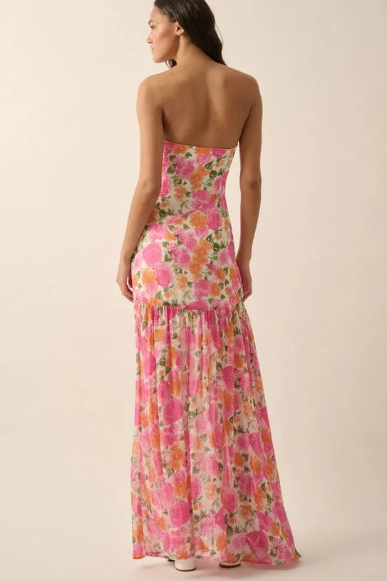 Blooming Bliss Strapless Maxi Dress Pink Multi