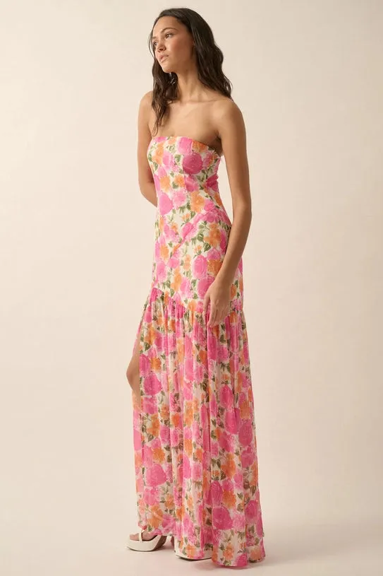 Blooming Bliss Strapless Maxi Dress Pink Multi