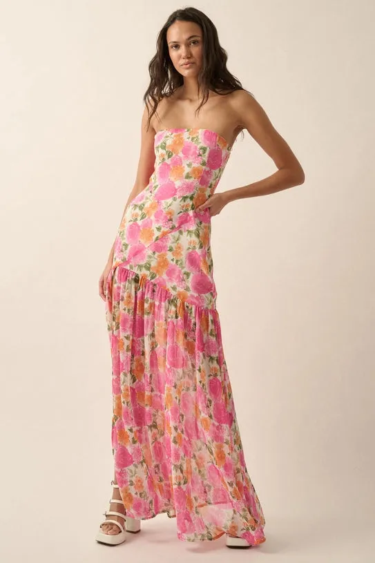 Blooming Bliss Strapless Maxi Dress Pink Multi