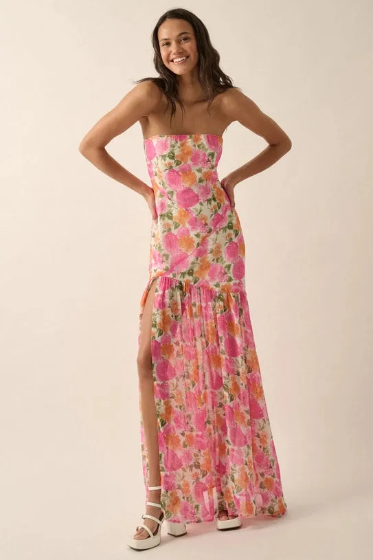 Blooming Bliss Strapless Maxi Dress Pink Multi