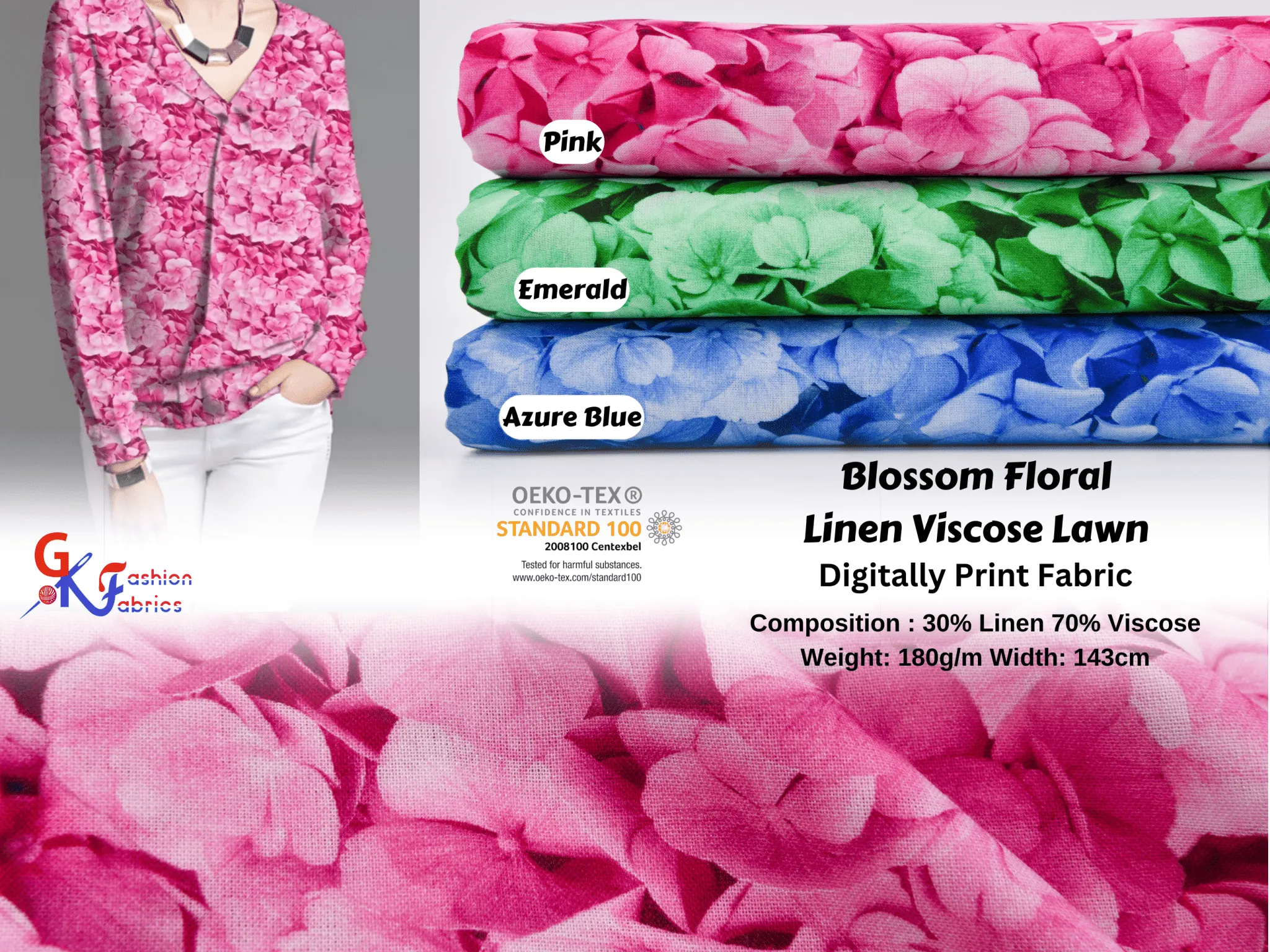 Blossom Floral Linen Viscose Lawn Digitally Print Fabric - 208714