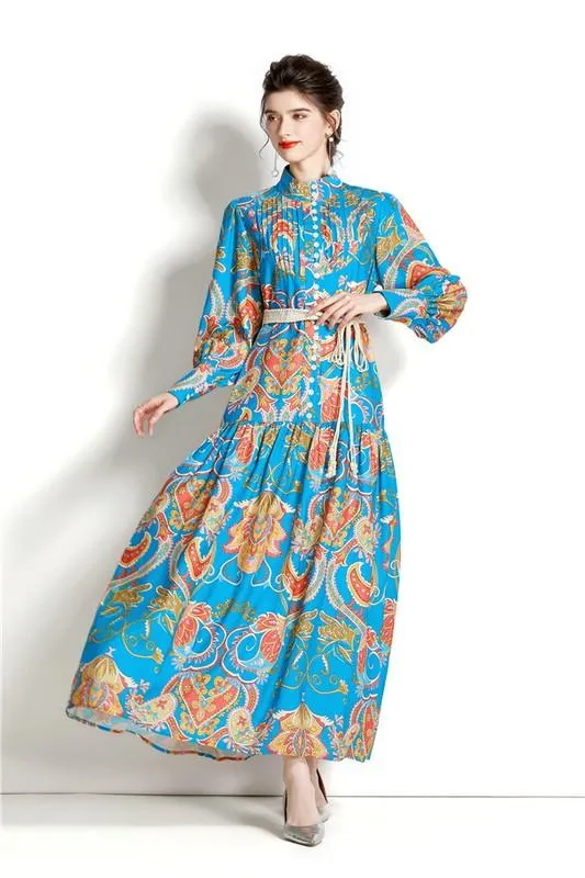 Blue Multi Long Maxi Vintage Dress