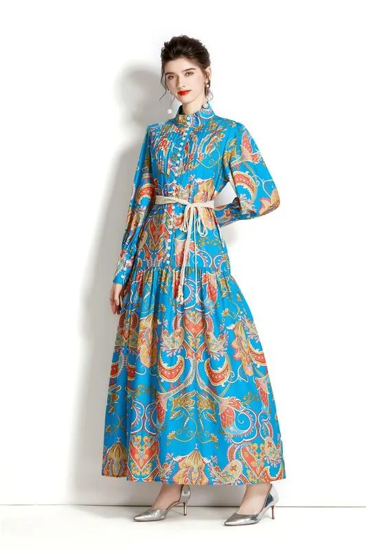 Blue Multi Long Maxi Vintage Dress