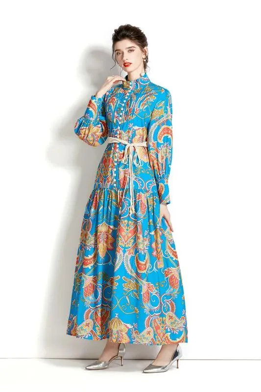 Blue Multi Long Maxi Vintage Dress