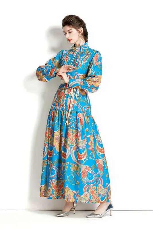 Blue Multi Long Maxi Vintage Dress