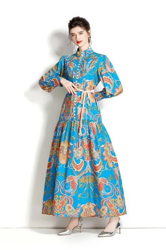 Blue Multi Long Maxi Vintage Dress