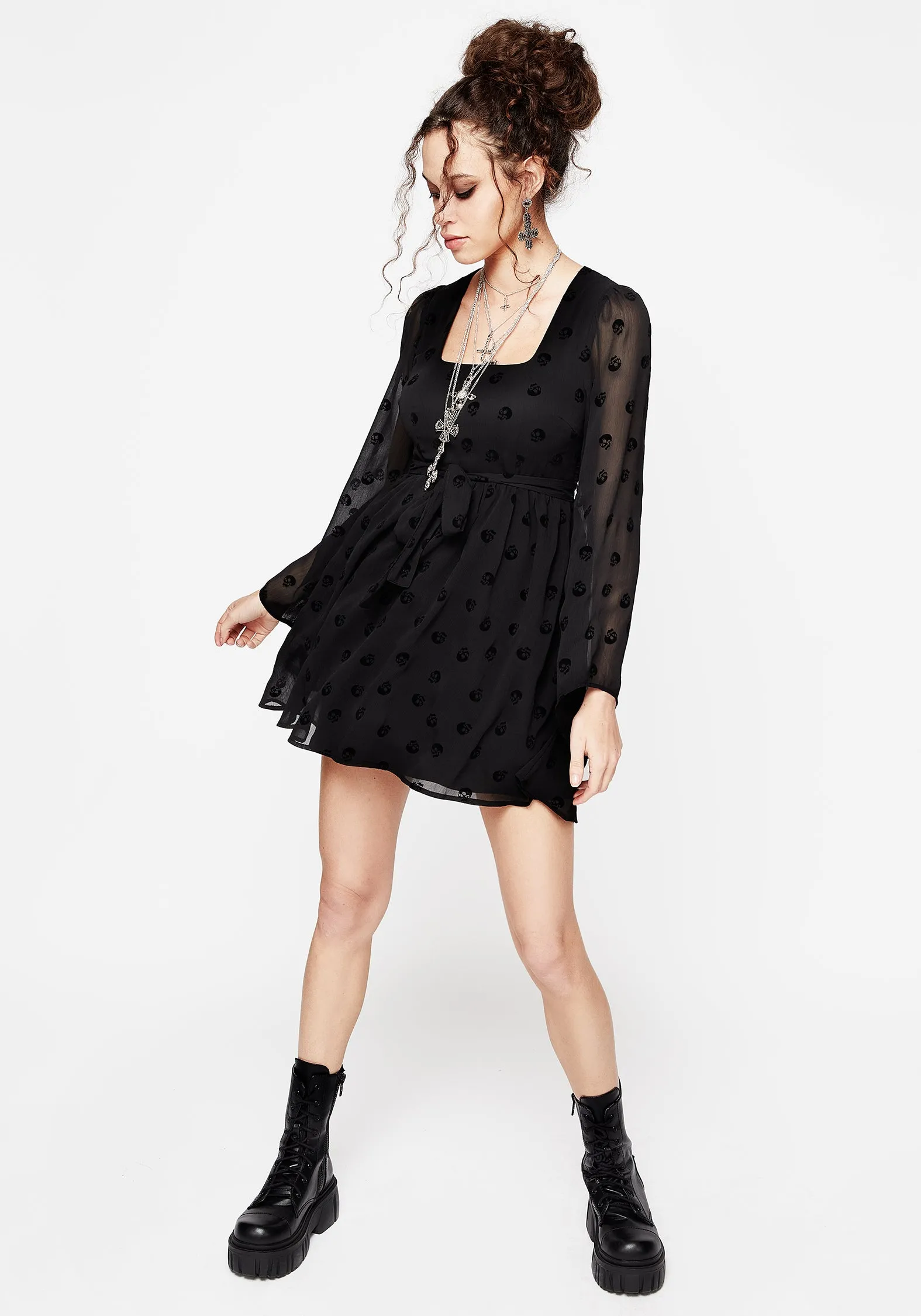 Bones Flocked Chiffon Mini Dress