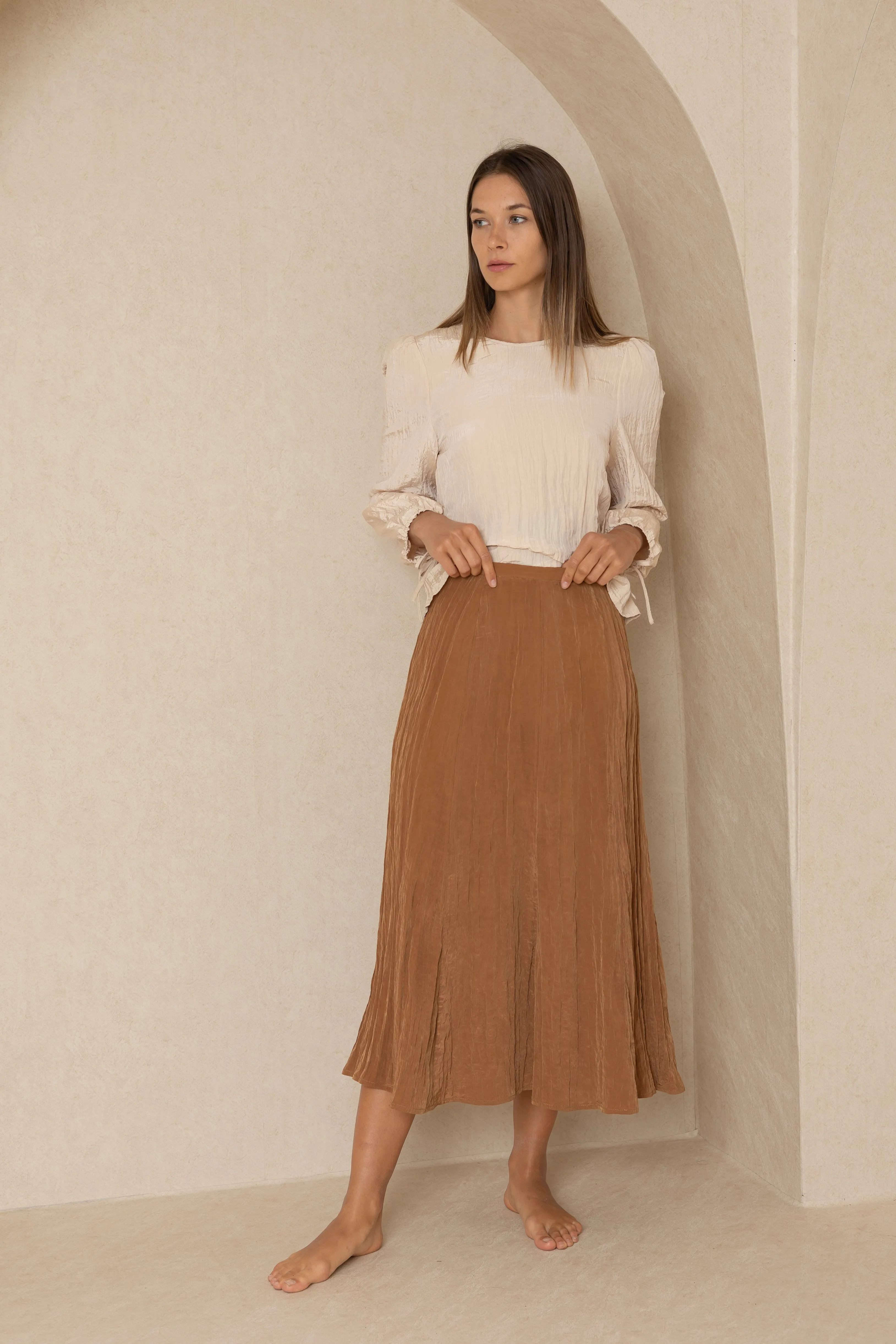 Brown Crinkle Skirt