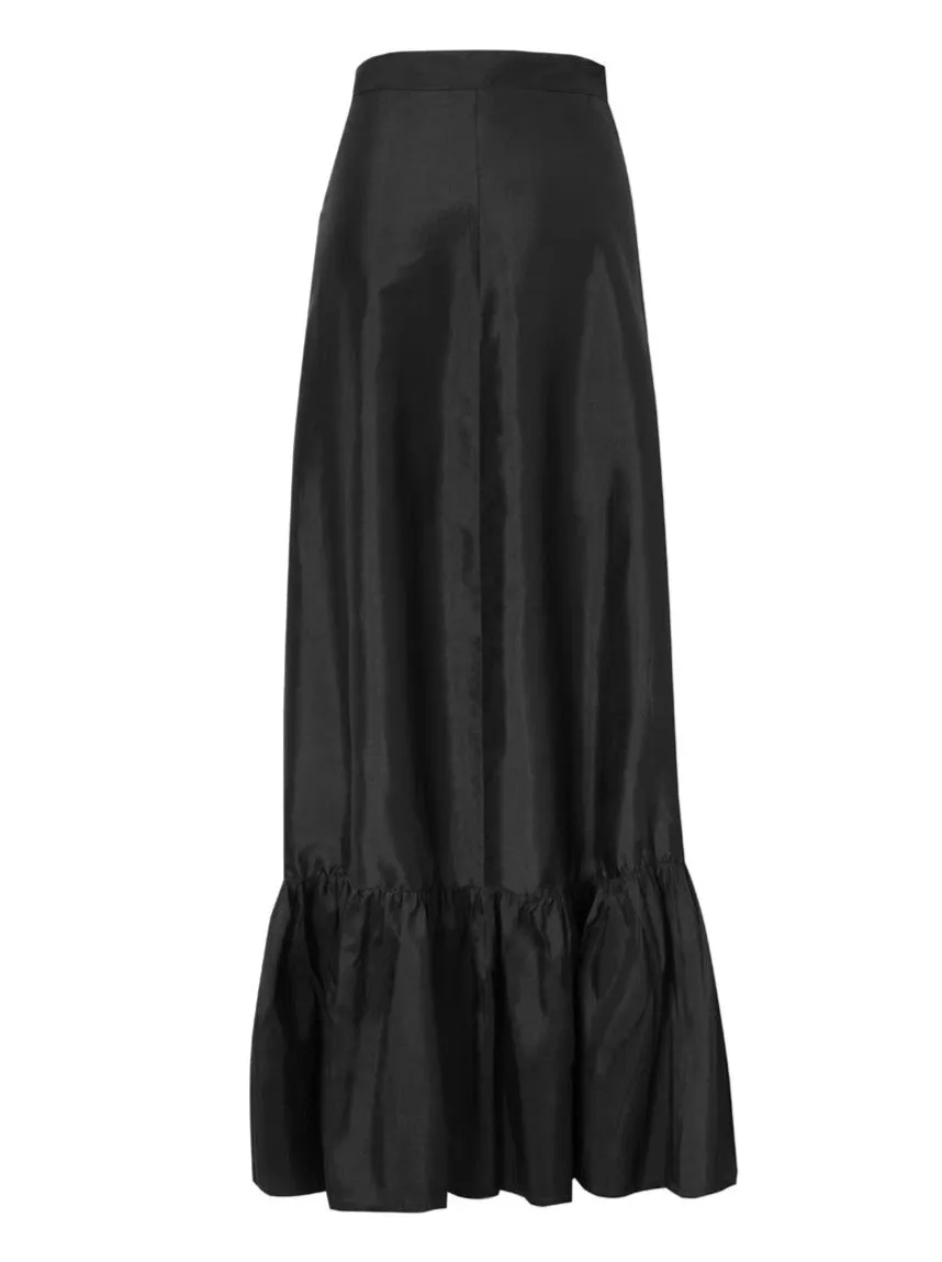 Calypso Thai Silk Taffeta Ruffle Wrap Skirt - Black