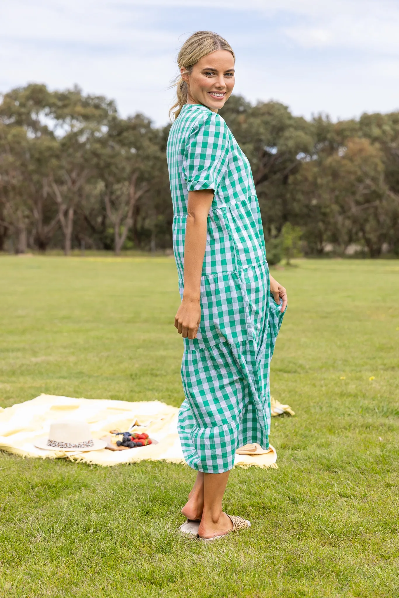 Caprice Dress - Green Gingham