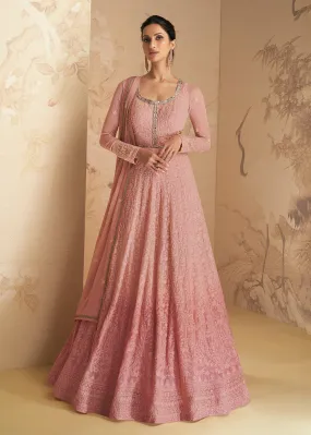 Chikankari Style Pink Traditional Work Festive Anarkali Gown