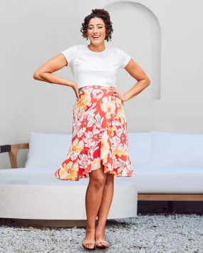 Christie Maternity Wrap Midi Skirt in Red Floral Print