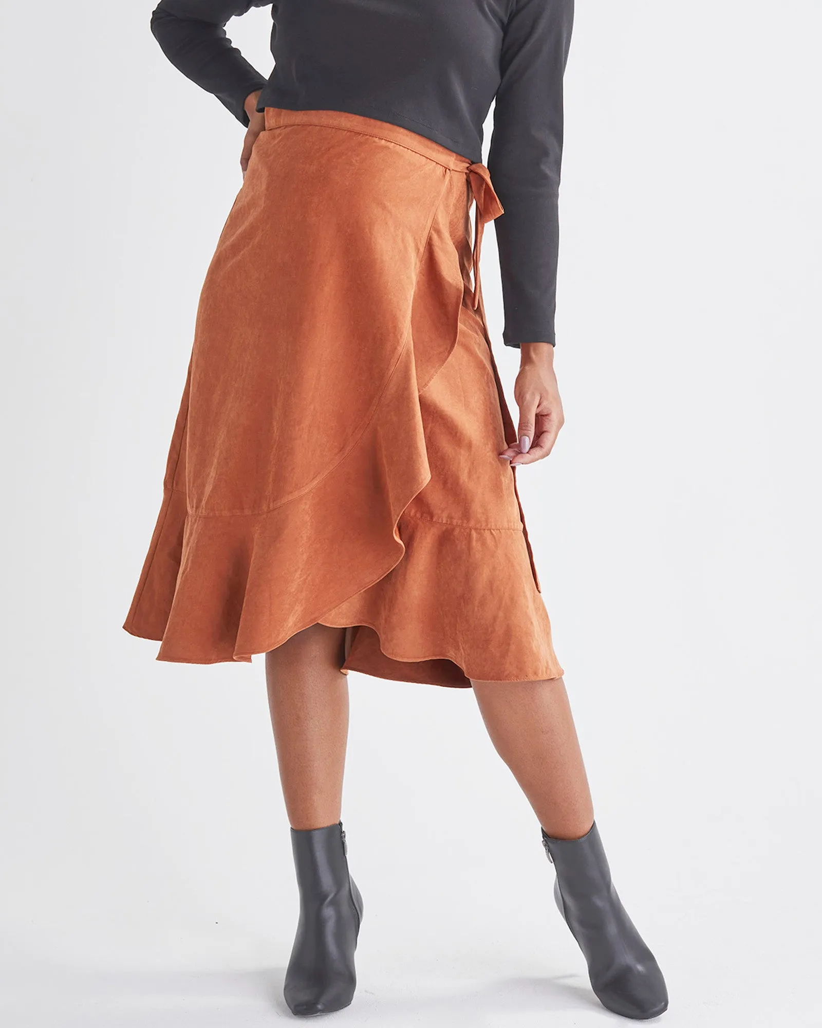 Christie Maternity Wrap Midi Skirt in Vegan Suede