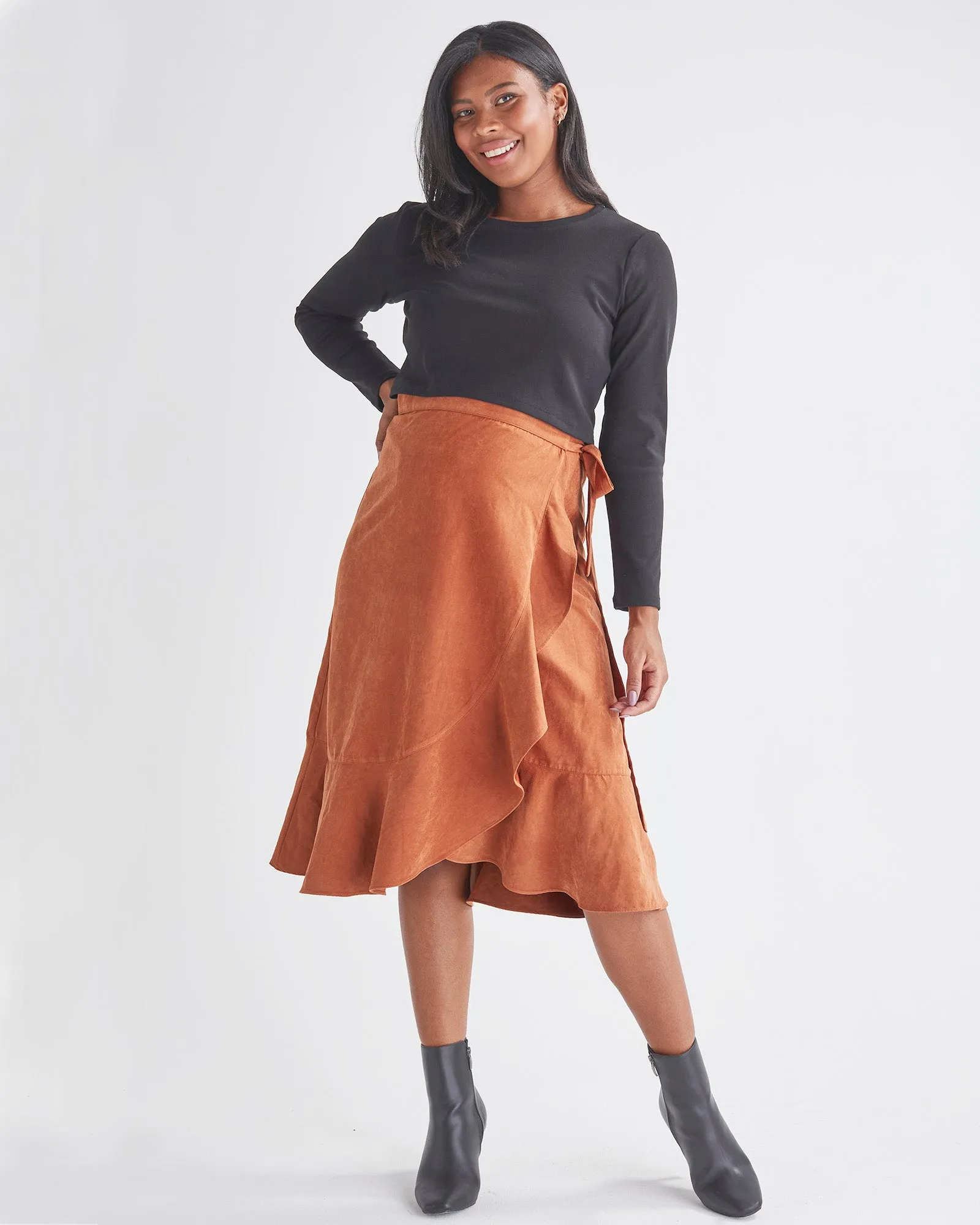 Christie Maternity Wrap Midi Skirt in Vegan Suede