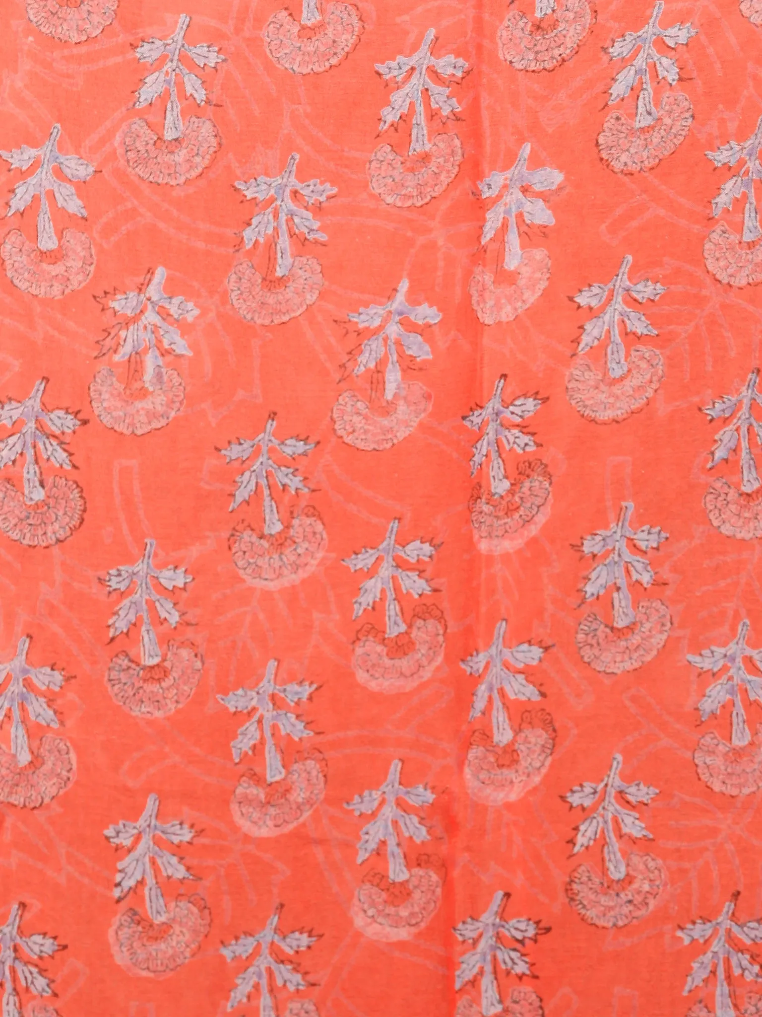 Coral SkyBlue Hand Block Printed Chiffon Saree with Zari Border - S031703430