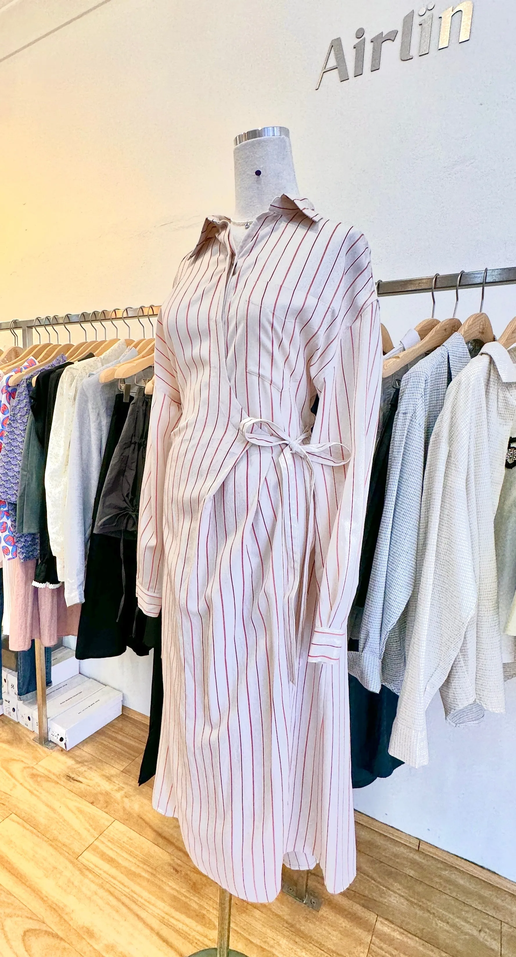 Crimson Striped Shirt Maxi Dress