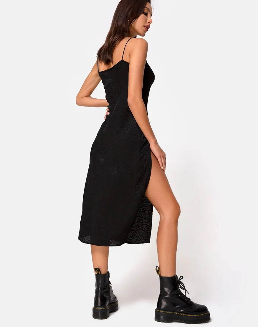 Cypress Midi Dress in Satin Cheetah Black