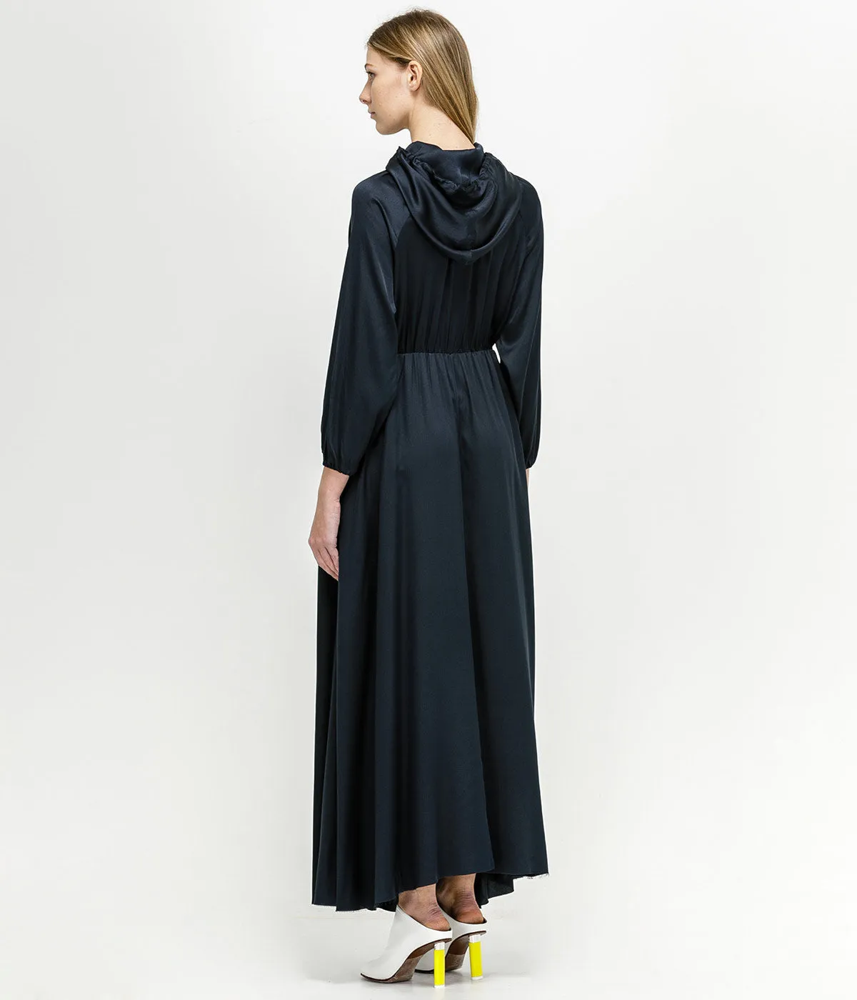 Dark Blue Hooded Silk Dress