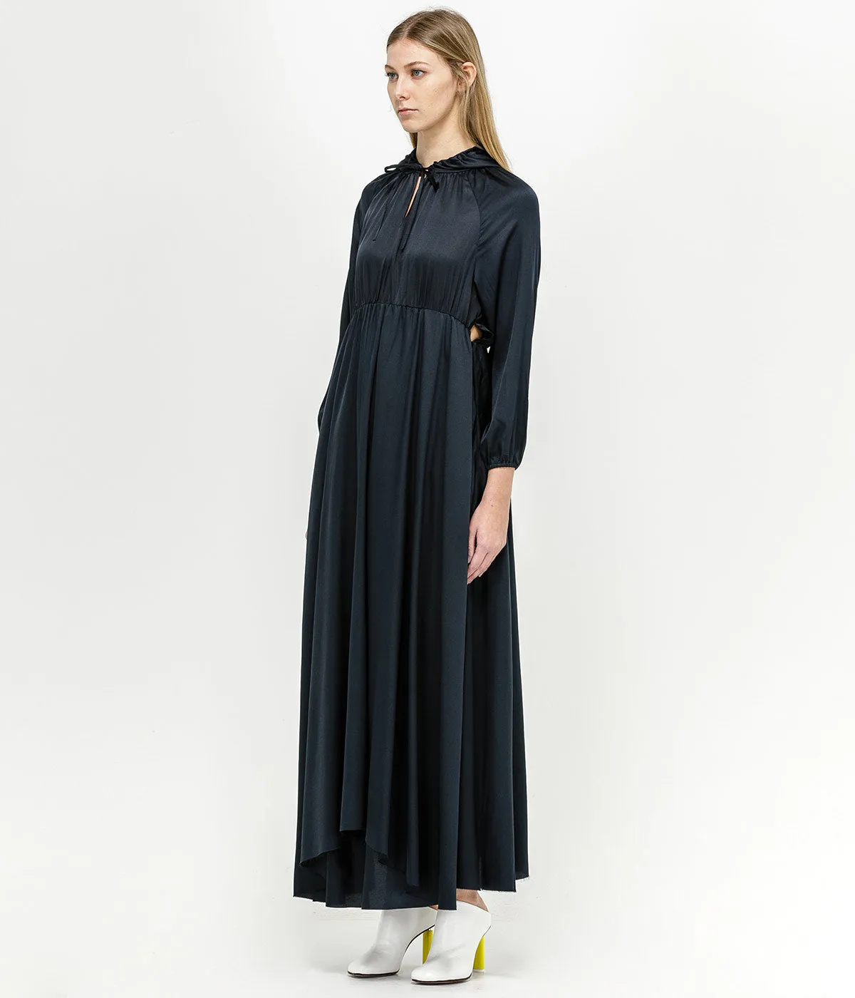 Dark Blue Hooded Silk Dress