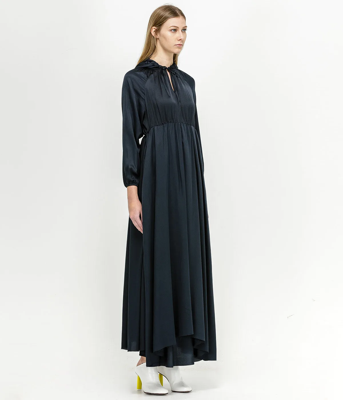 Dark Blue Hooded Silk Dress