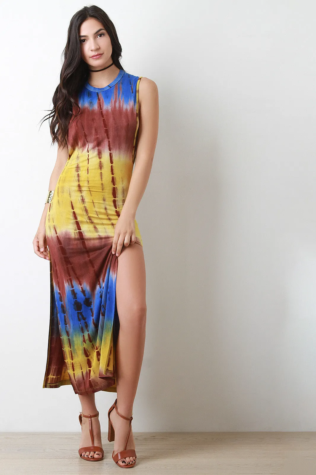 Double Side Slit Tie Dye Maxi Dress