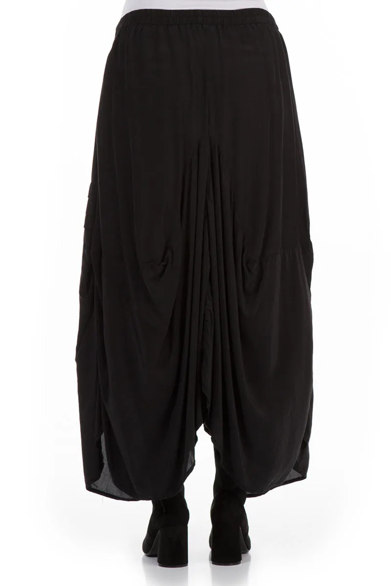 Draped Black Silk Bamboo Skirt