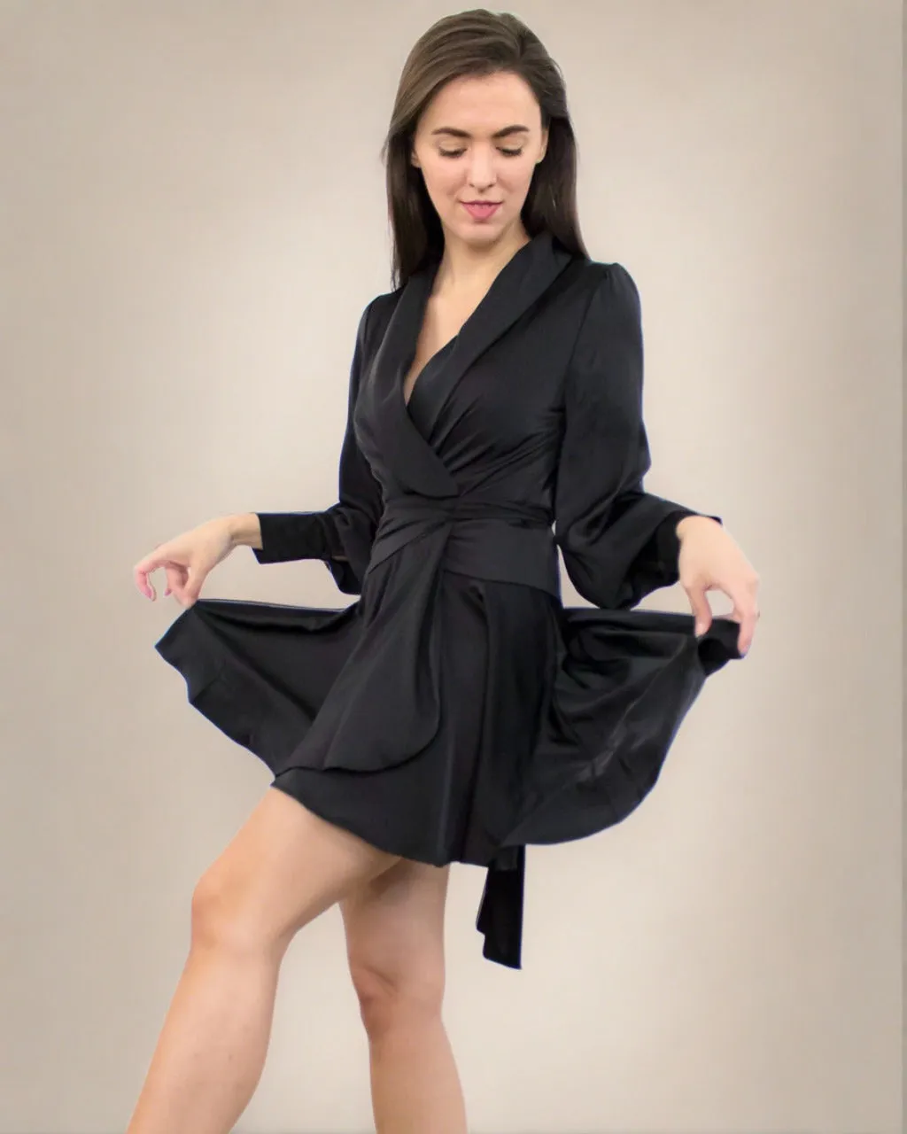 Elye Black Wrap Dress - Satin Mini Black Dress