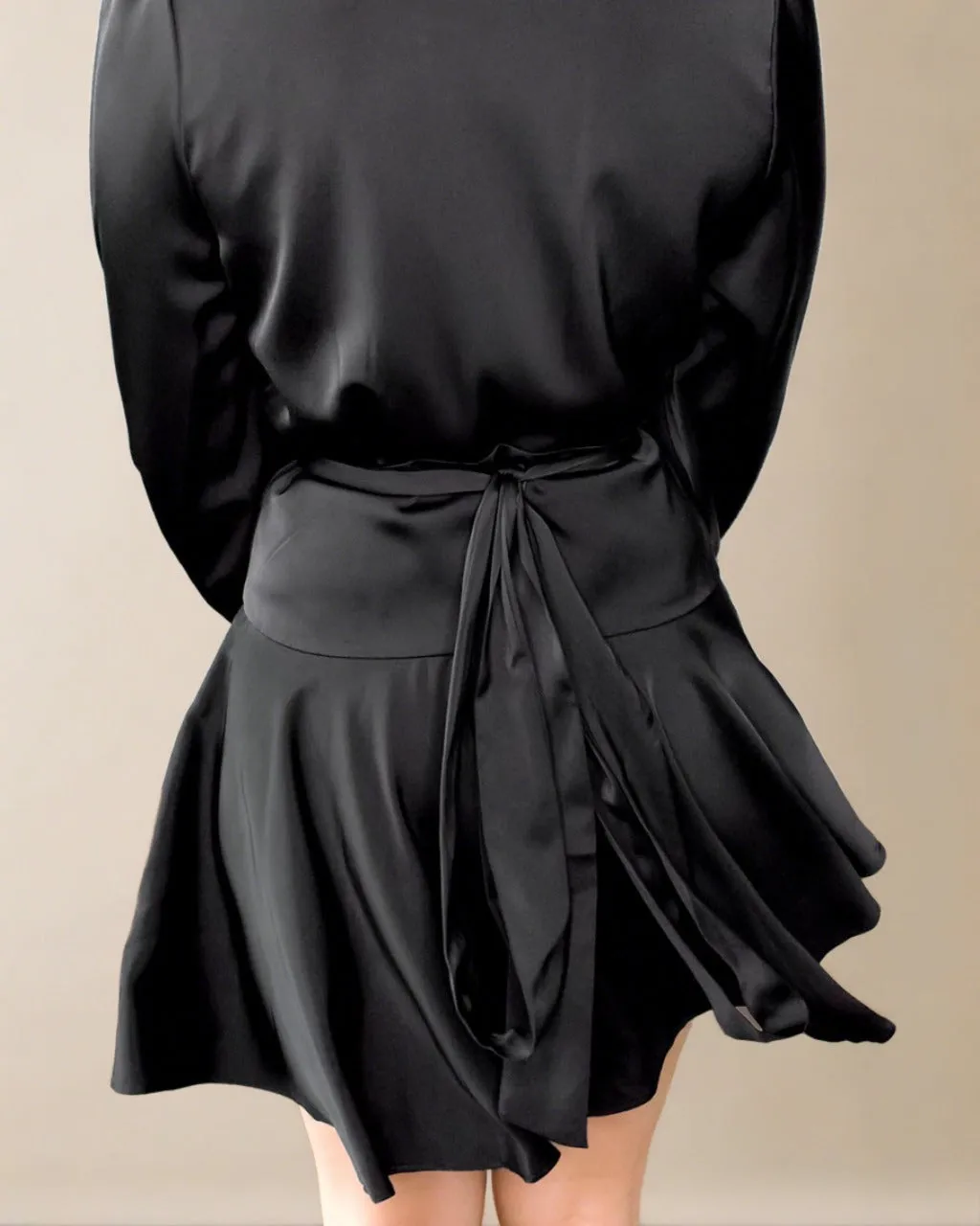 Elye Black Wrap Dress - Satin Mini Black Dress