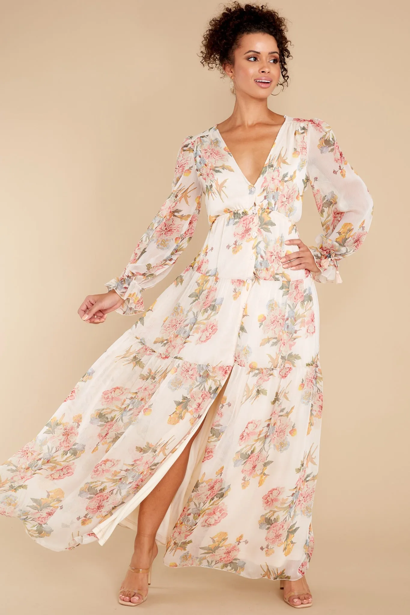 Enchanting Looks Blush Floral Print Maxi Dress