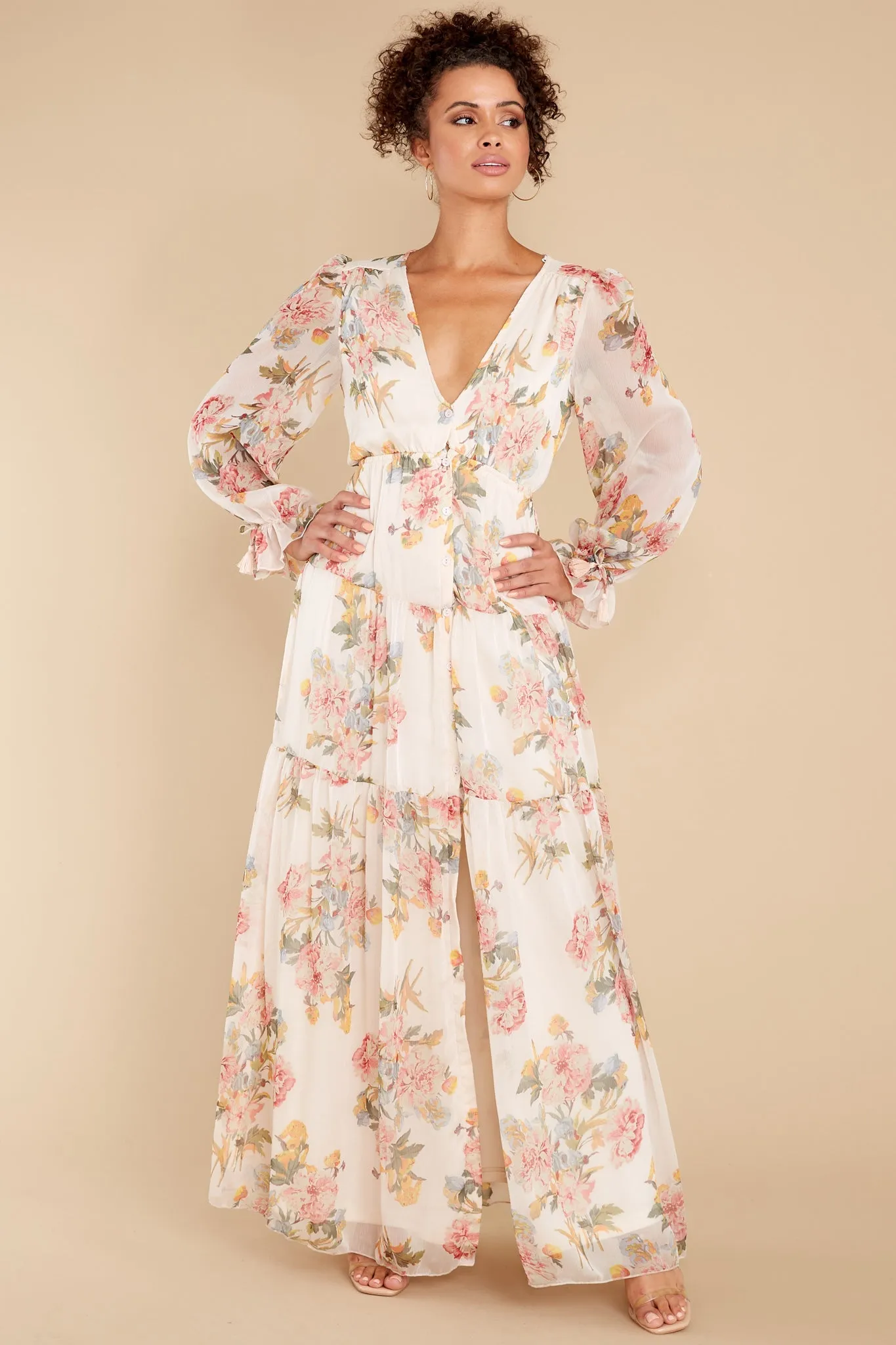 Enchanting Looks Blush Floral Print Maxi Dress