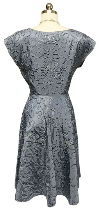 EXQUISITE VINTAGE  '40s AN ORIGINAL PARNES FEINSTEIN SPARKLING SEQUIN & SOUTACHE TAFFETA COCKTAIL EVENING DRESS WITH METAL ZIPPER