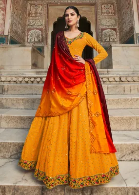 Fascinating Yellow Sequins Georgette Party Wear Festive Gown