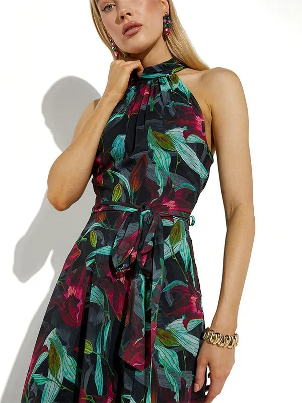 Fifi Tropical Print Halter Gown