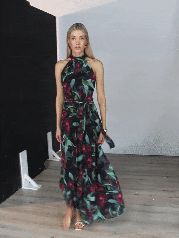 Fifi Tropical Print Halter Gown