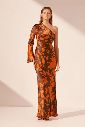 FLORA SILK ONE SHOULDER MAXI DRESS