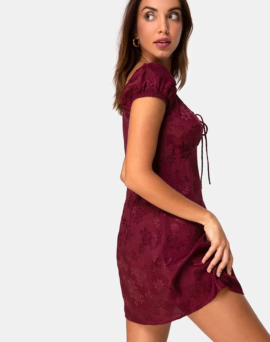 Gaval Mini Dress in Satin Rose Burgundy