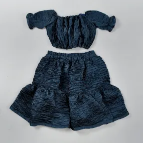 Girl's Blue Pleated Crop Top Skirt Set - Rangpur