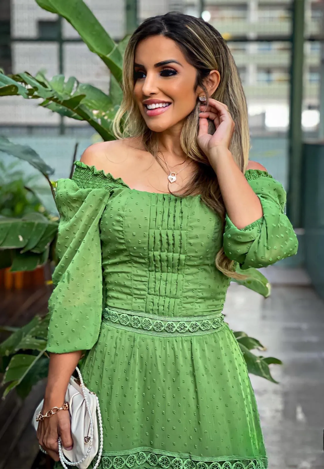 Green Guipure Lace Maxi Dress