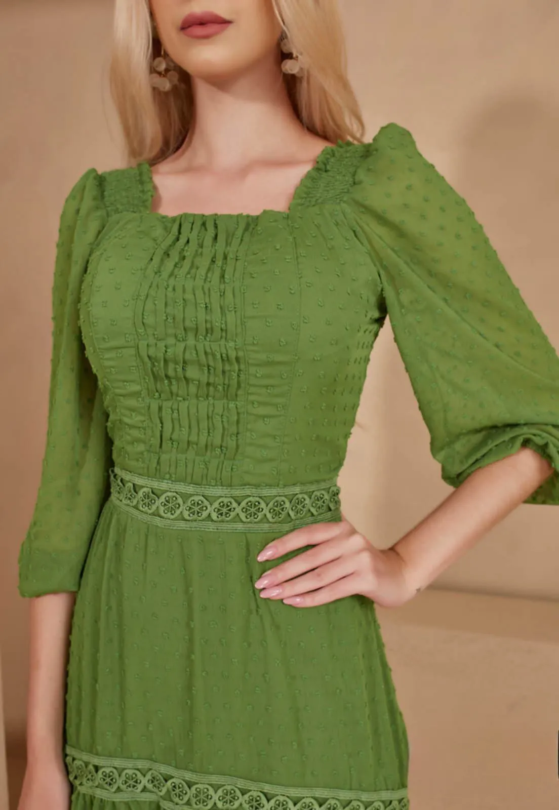 Green Guipure Lace Maxi Dress