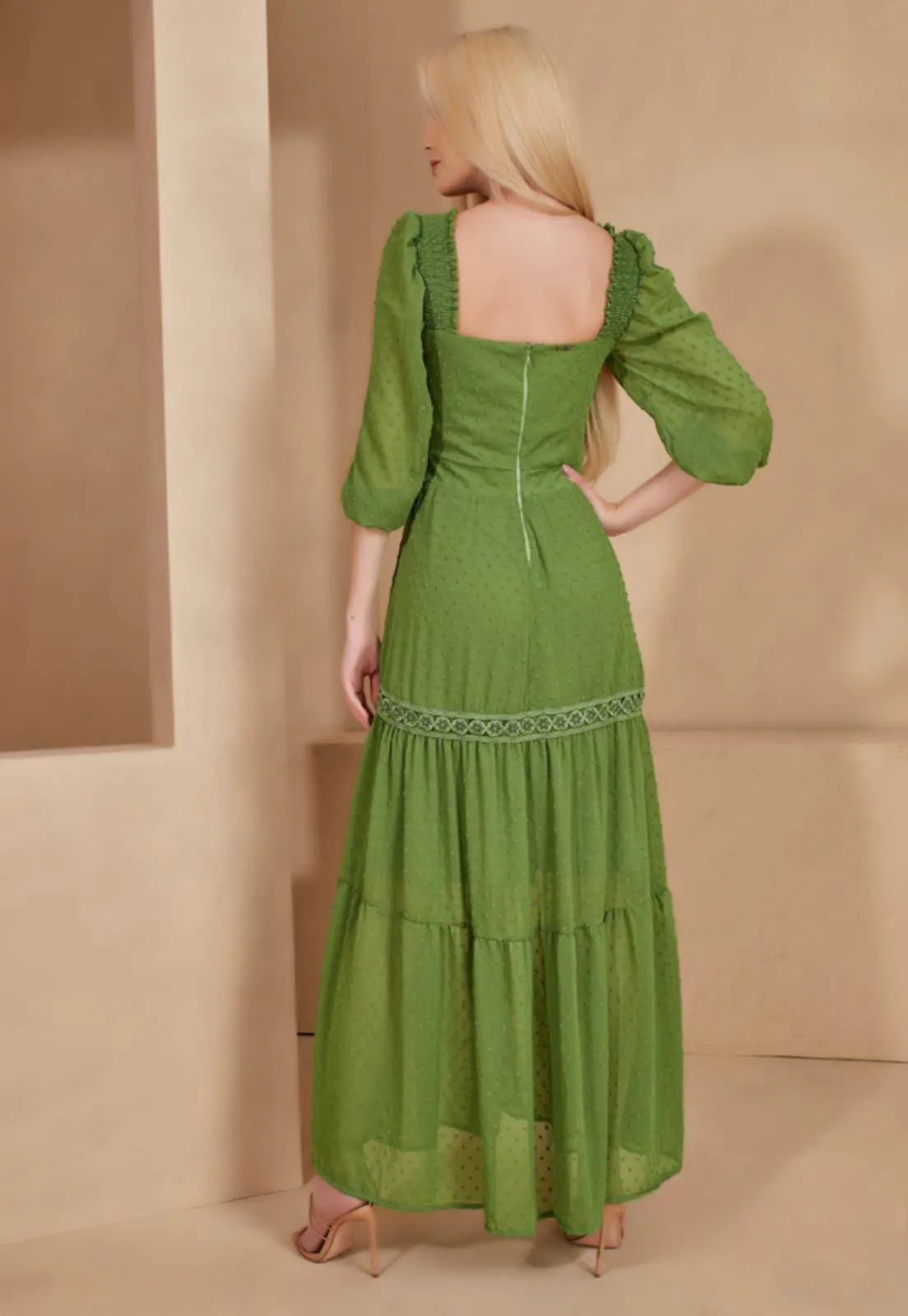 Green Guipure Lace Maxi Dress