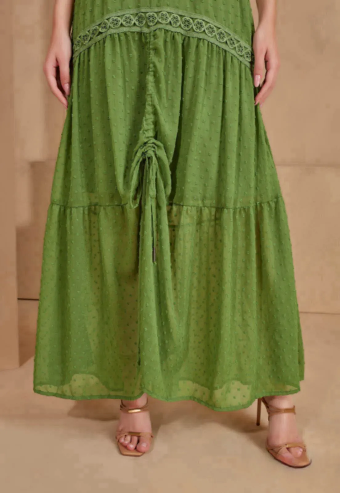 Green Guipure Lace Maxi Dress