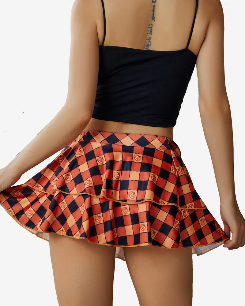 Halloween Pleated Mini Ruffle Skirts