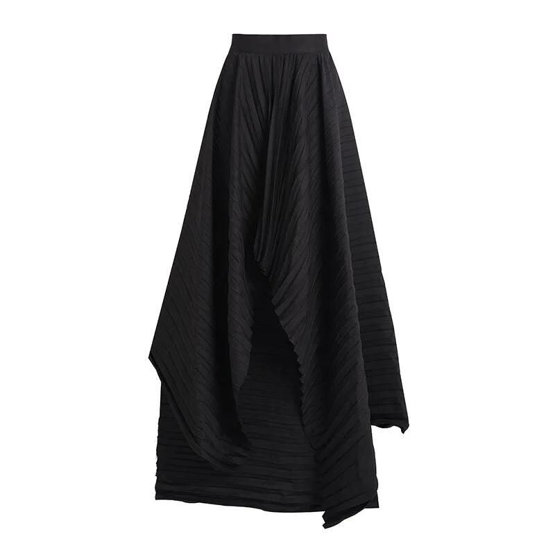 Irregular Ruffles Pleated Long A-Line Skirt